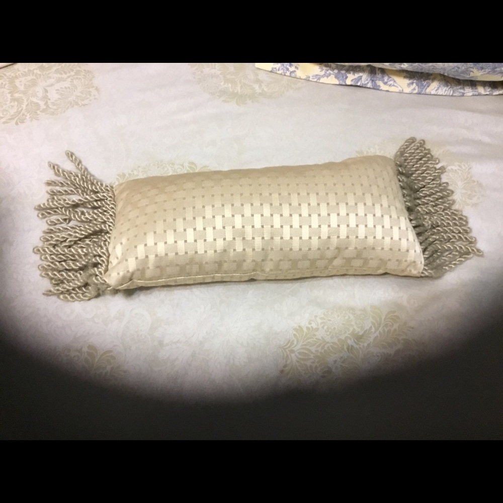 Gold Long Pillow with Trim - Picture 4 of 7